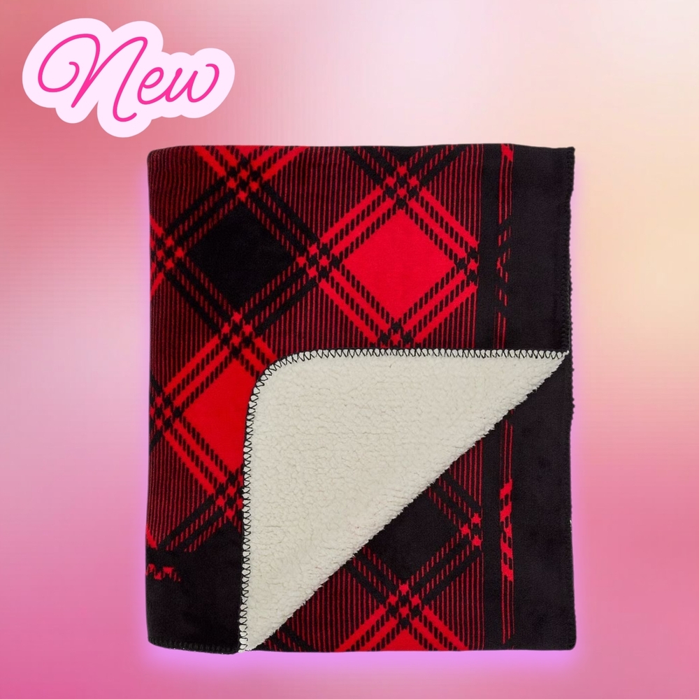 PINK Victoria's Secret Red and Black Plaid Throw Blanket